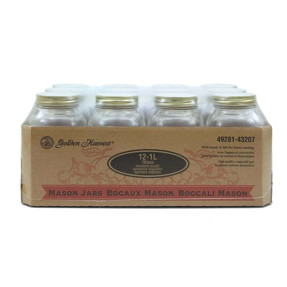 Golden Harvest Regular Mouth 1L Glass Jars with Lids and Bands, 12 Count MK Smith's Shop