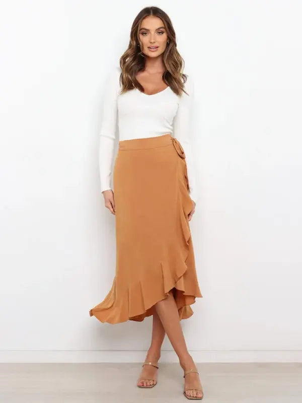 One Piece Tie Long Skirt Irregular Cover Hip Solid Color Skirt MK Smith's Shop