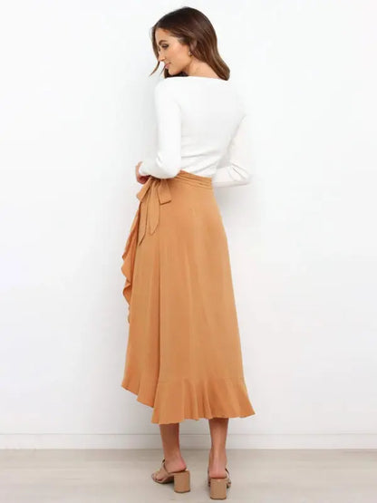 One Piece Tie Long Skirt Irregular Cover Hip Solid Color Skirt MK Smith's Shop