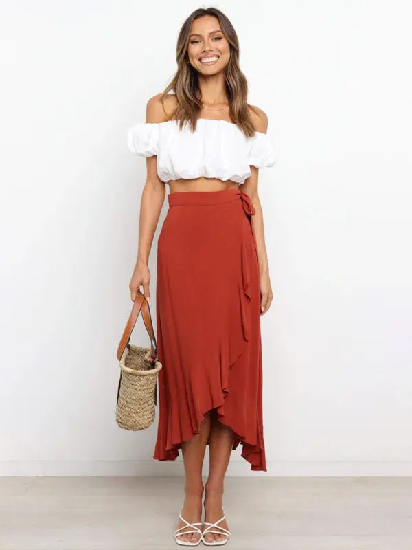 One Piece Tie Long Skirt Irregular Cover Hip Solid Color Skirt MK Smith's Shop