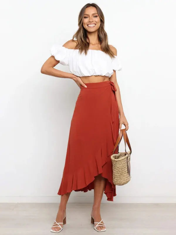 One Piece Tie Long Skirt Irregular Cover Hip Solid Color Skirt MK Smith's Shop