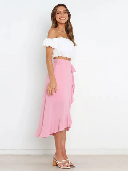 One Piece Tie Long Skirt Irregular Cover Hip Solid Color Skirt MK Smith's Shop