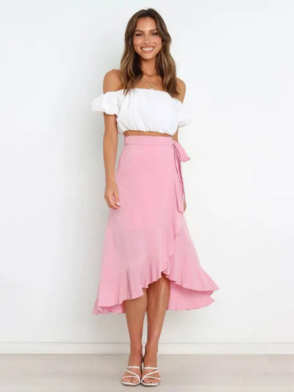 One Piece Tie Long Skirt Irregular Cover Hip Solid Color Skirt MK Smith's Shop