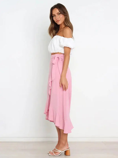 One Piece Tie Long Skirt Irregular Cover Hip Solid Color Skirt MK Smith's Shop