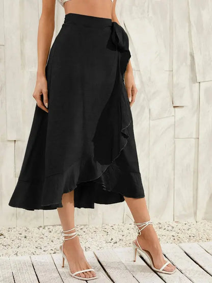 One Piece Tie Long Skirt Irregular Cover Hip Solid Color Skirt MK Smith's Shop