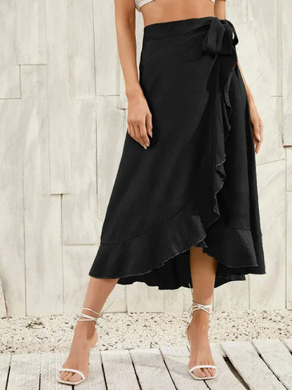 One Piece Tie Long Skirt Irregular Cover Hip Solid Color Skirt MK Smith's Shop