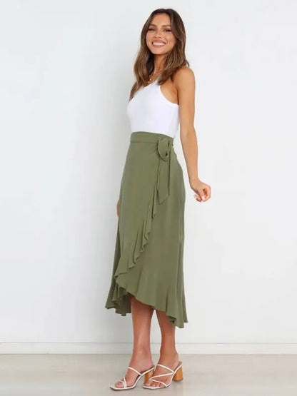 One Piece Tie Long Skirt Irregular Cover Hip Solid Color Skirt MK Smith's Shop