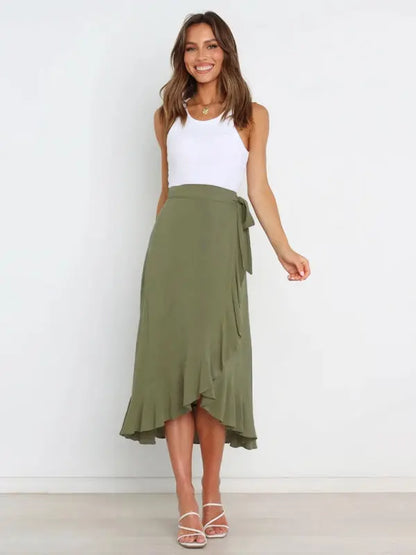 One Piece Tie Long Skirt Irregular Cover Hip Solid Color Skirt MK Smith's Shop