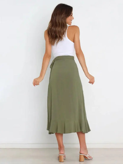 One Piece Tie Long Skirt Irregular Cover Hip Solid Color Skirt MK Smith's Shop