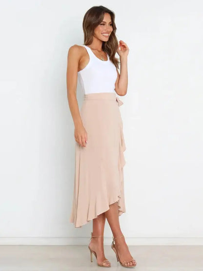 One Piece Tie Long Skirt Irregular Cover Hip Solid Color Skirt MK Smith's Shop