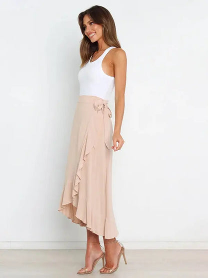 One Piece Tie Long Skirt Irregular Cover Hip Solid Color Skirt MK Smith's Shop