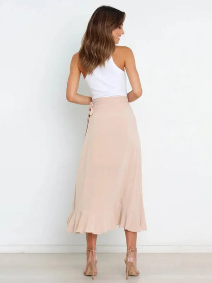 One Piece Tie Long Skirt Irregular Cover Hip Solid Color Skirt MK Smith's Shop