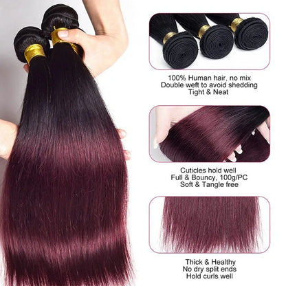 1B/99J Straight Bundles Human Hair