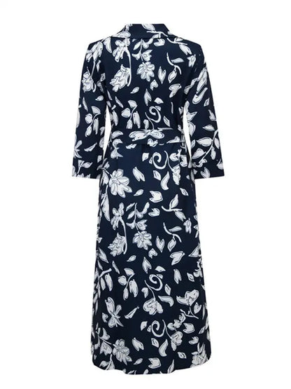 Women's Printed Cropped Sleeves Casual Mid-Length Shirt Dress MK Smith's Shop