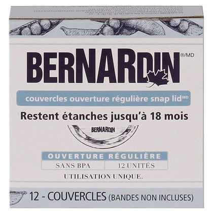 Bernardin Regular Mouth Replacement Snap Lids for Mason Jars, 12-pk